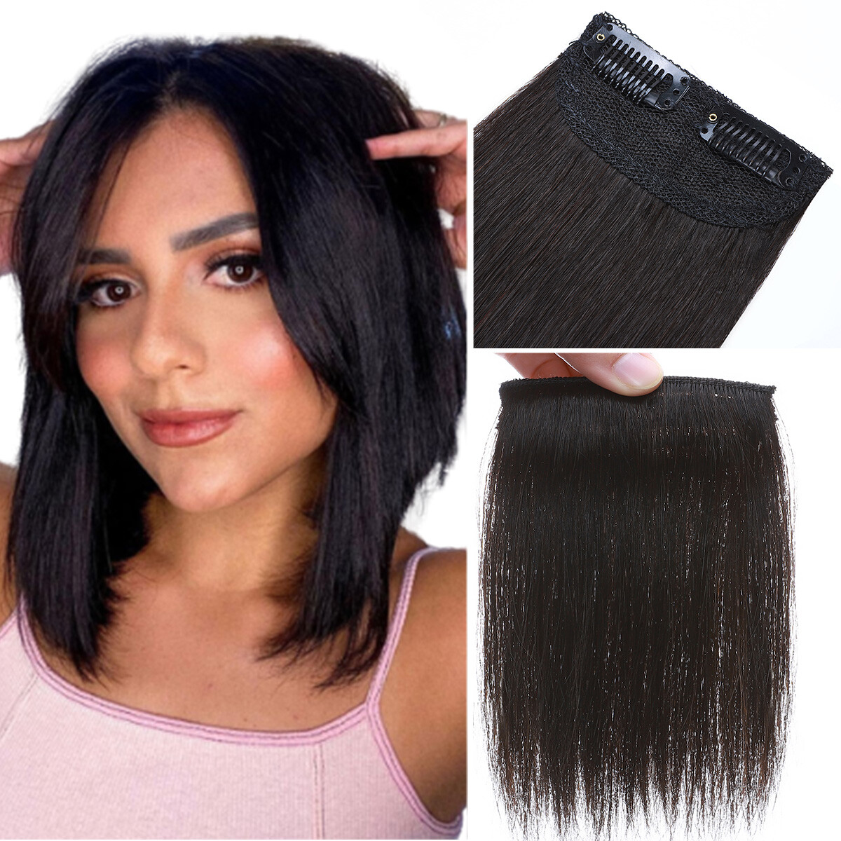 US Clip In 100% Remy Human Short Hair Pad Mini Top Side Topper For Thinning Hair