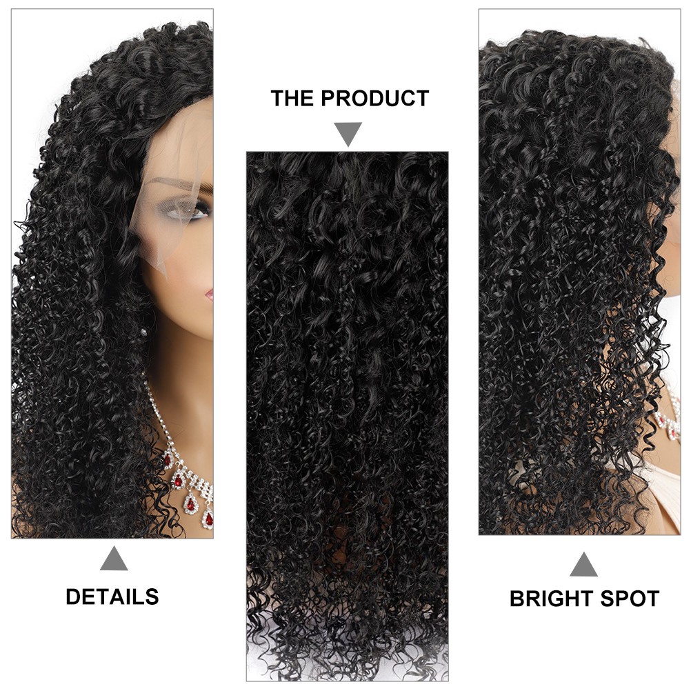 1Pcs Synthetic Long Curly Lace Wig Reusable Black Natural Look Cosplay