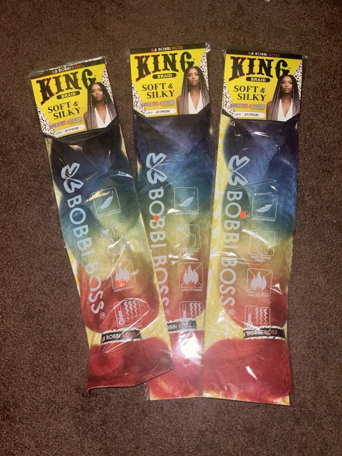 Rainbow Bobbi Boss King Braid Soft & Silky Flame Retardant Hair Red Blue Yel…