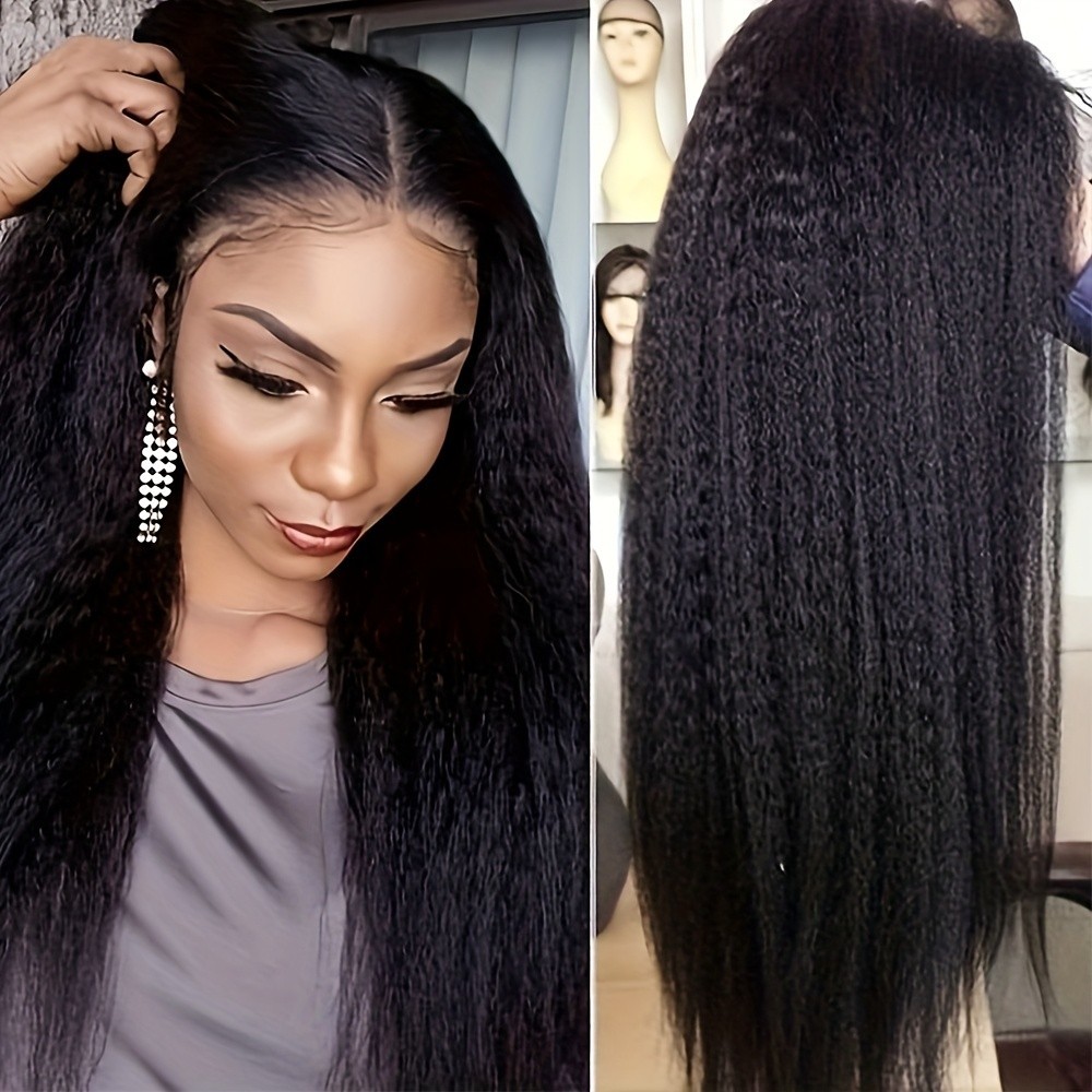 Glueless Lace Front Wigs Synthetic Pre Plucked Long Kinky Straight Hair Glueless
