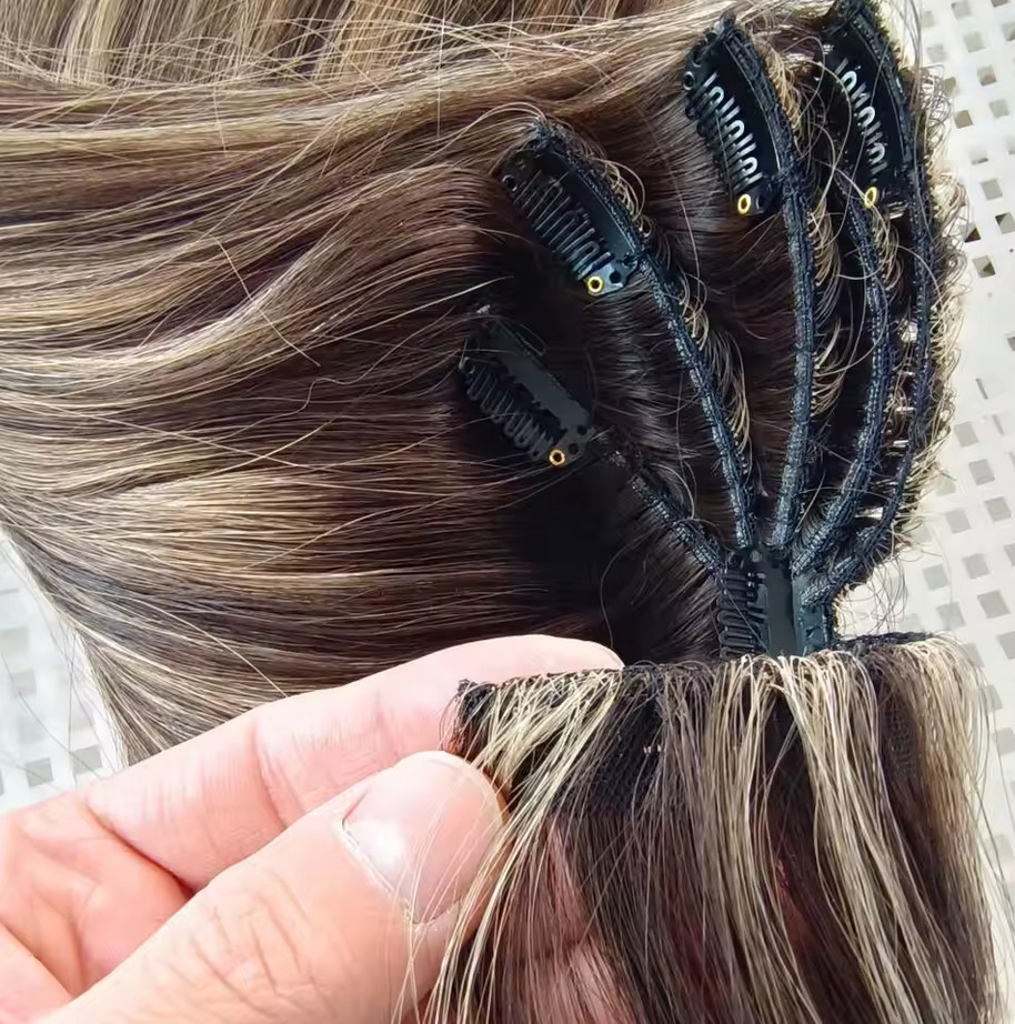 Customize Spider Seamless Octopus Clips in Haipiece Wefts Topper 3/4 Half Piece