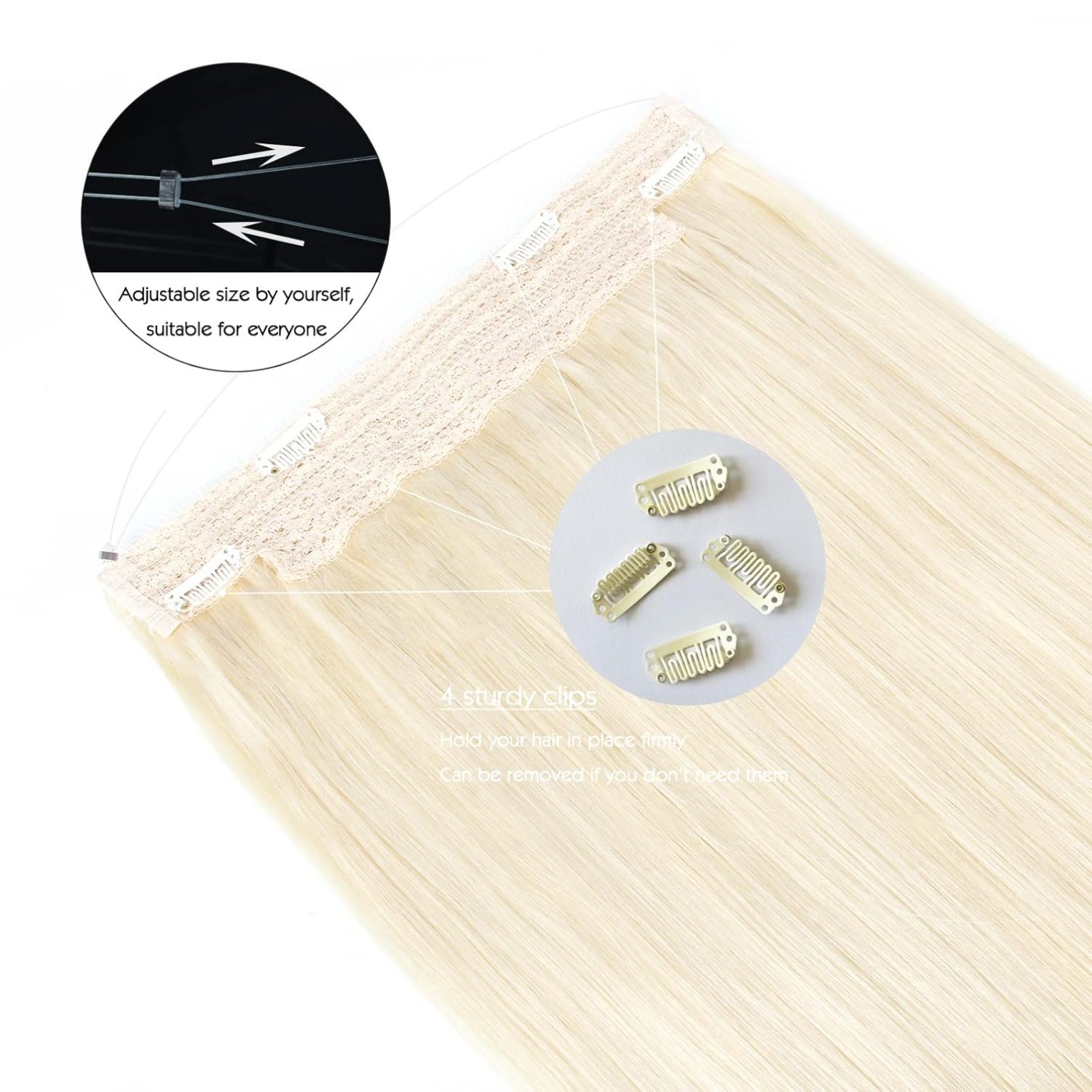16” 100g Invisible Wire Hair Extensions Real Human Hair with Transparent Wire