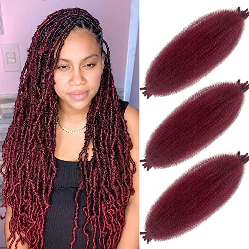 Springy Afro Twist Hair 16 Inch Curly Braiding 16 Inch (Pack of 3) Burgundy