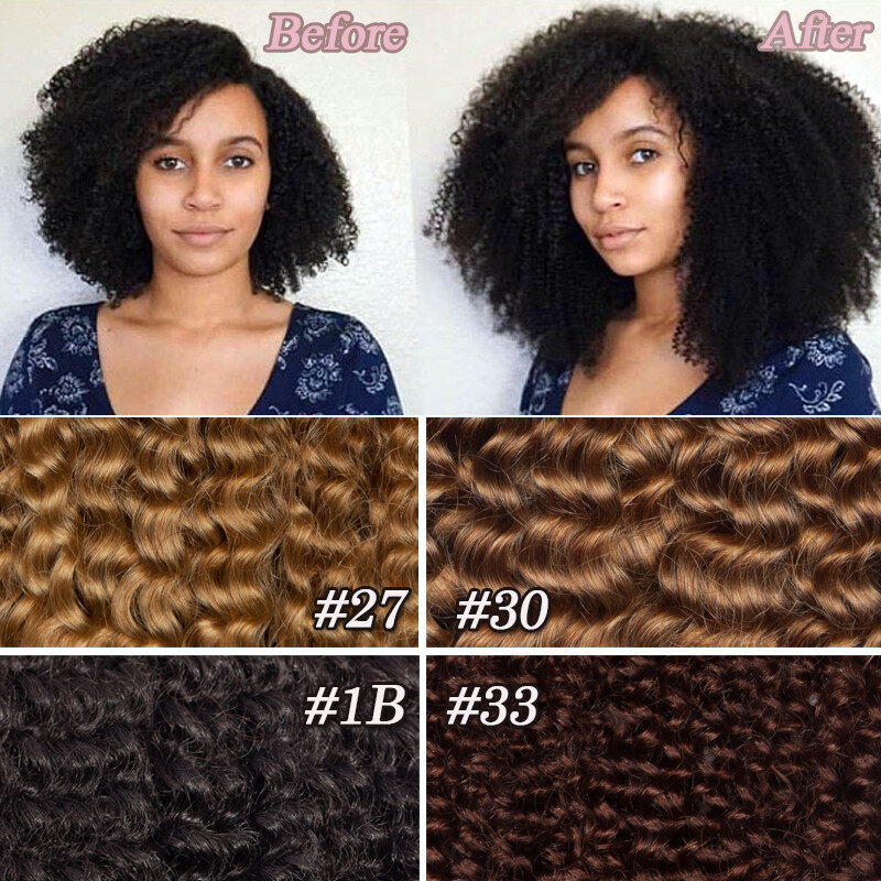 Afro Kinky Straight Thick Clip in Human Hair Extensions Full Head Double Wefted