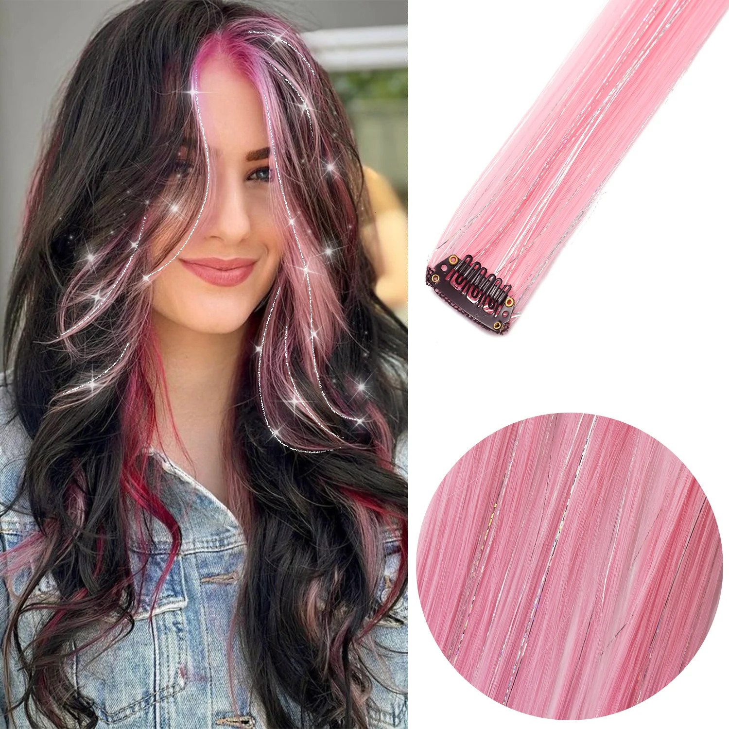 22 Inch Clip in Synthetic Hair Extensions Colored Straight Hairpieces Royal Blue
