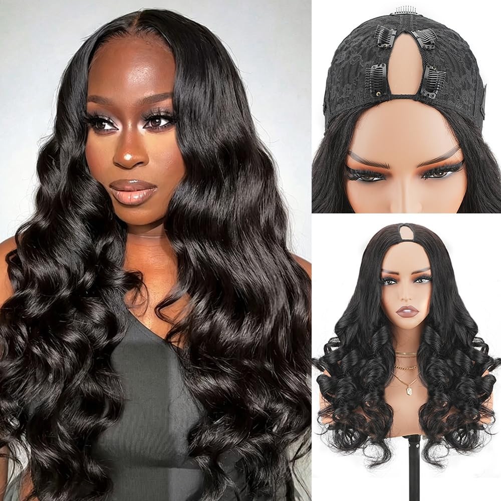 18 Inch Body Wave V Part Wig – 180% Density Glueless Half Wig, Natural Black, Ea