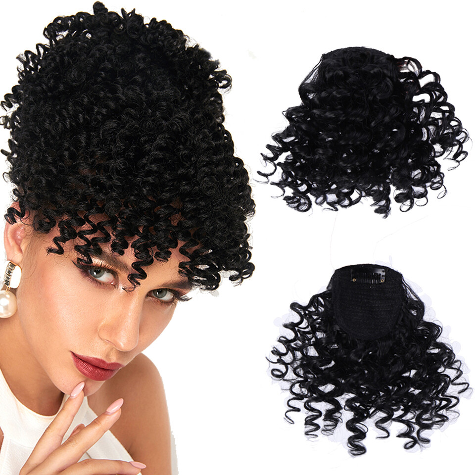 Clips on Jerry Curly Hair Bangs Clip in 100% Human Hair Front Bangs For Women