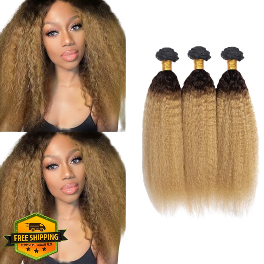NiegMeag 30 32 34″ 1B27 Ombre Blonde Kinky Straight Bundles