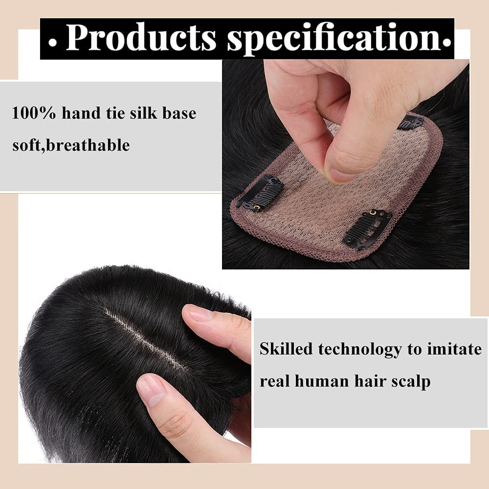 My-Lady 150 Density Human Hair Toppers Bangs For Women 12 Inch Jet Black Silk