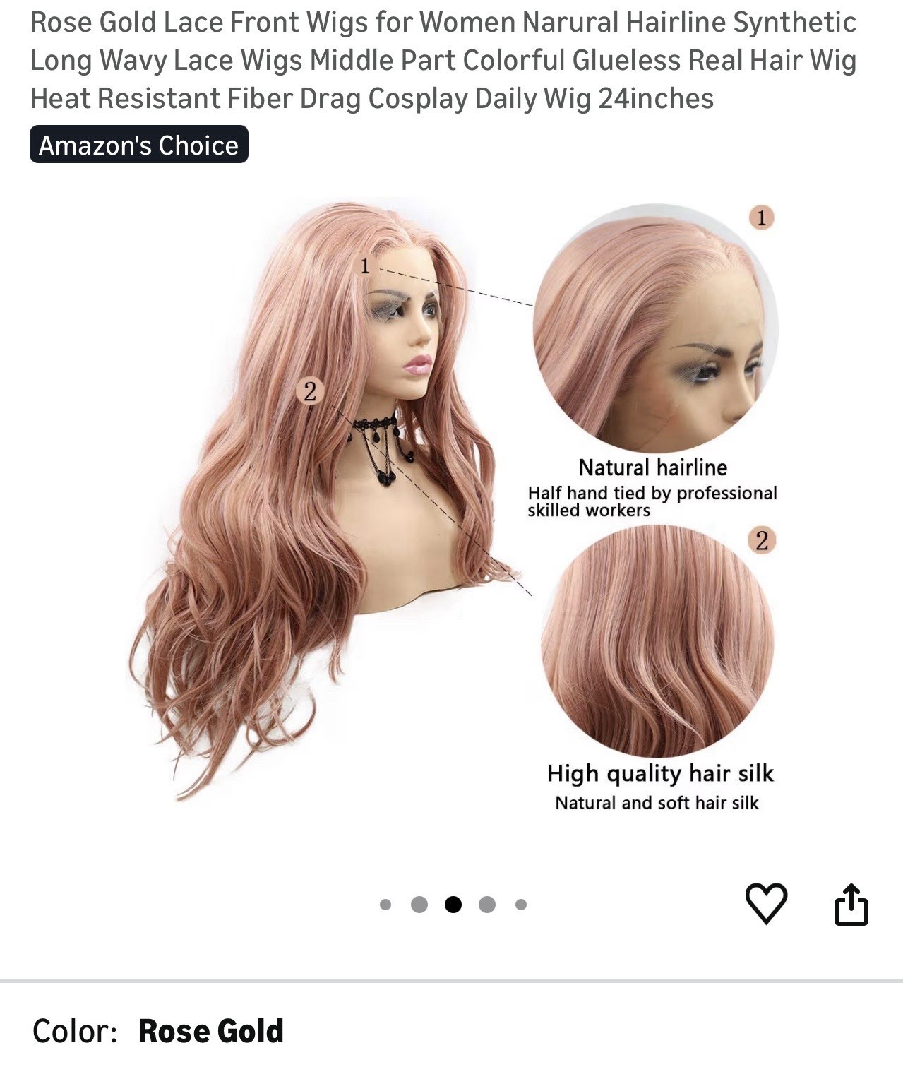 Fashion Wigs Long Waves Pink rose gold