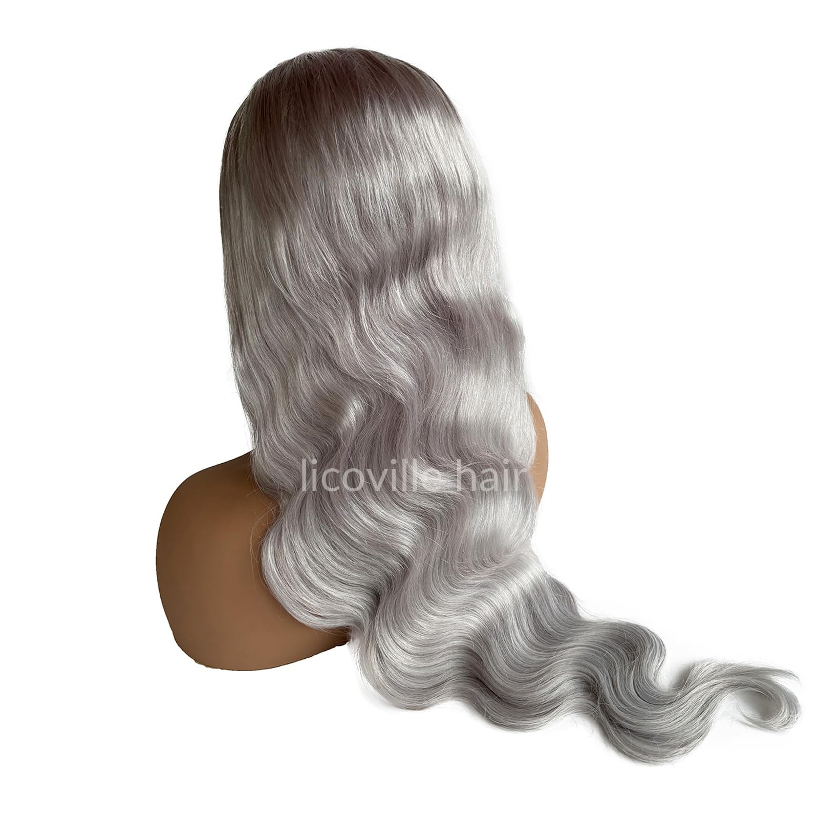 Licoville Upgraded Real 180 Density Grey Human Hair Wig 13X6 Body Wave Grey