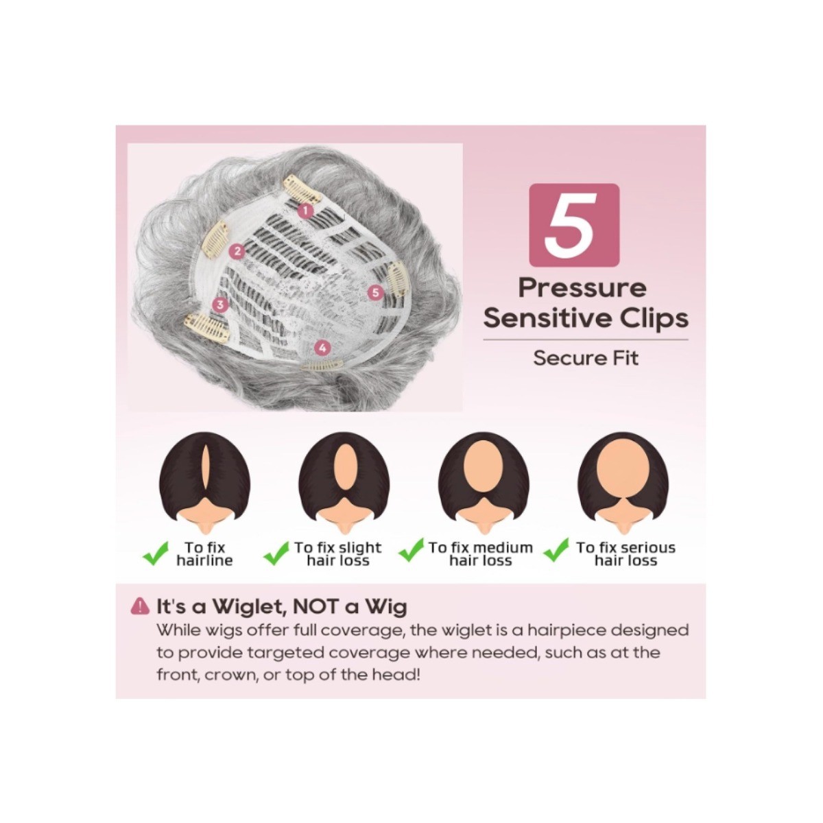 REECHO Hair Topper Short Wiglet Silver Mist Synthetic Japanese Fiber Hairpiece