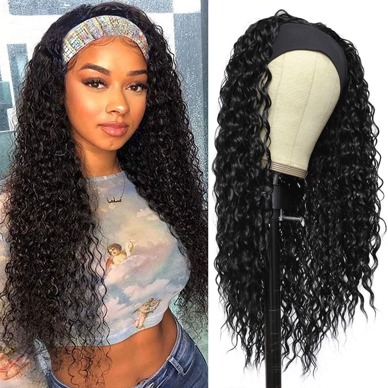 Headband Wigs for Black Women Wet and Wavy Headband Wig Curly Wave Synthetic …