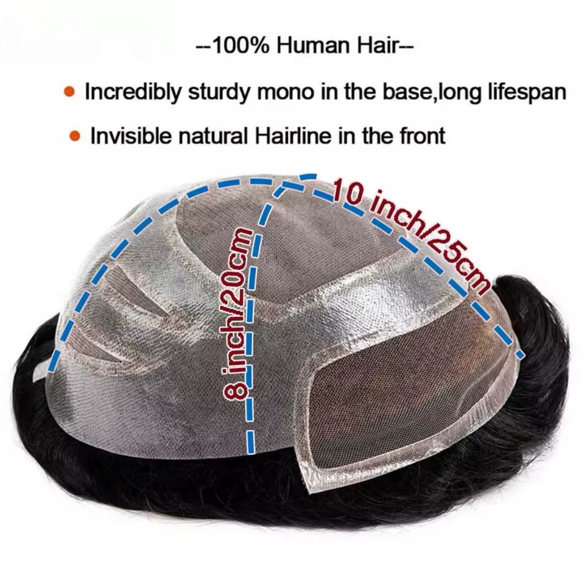 Men’s Human Hair Toupee Hairpiece Lace Front Mono Mono Base Tape-In 10in