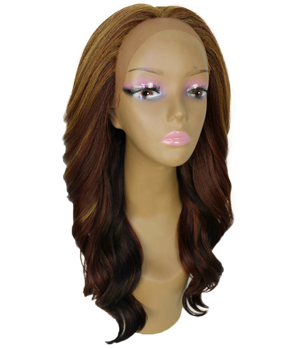 LUXLUXE Cleo Wavy 21 in 4X4 Hand Tied Lace Front Wig, Copper Auburn Blend