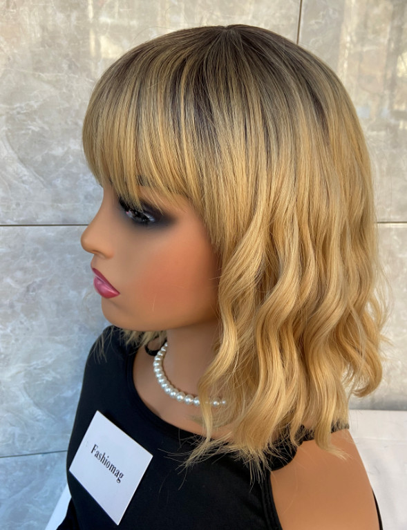 Medium Wavy Rooted Blonde Mix Synthetic Hair Wigs Women Soft Natural Daily Use