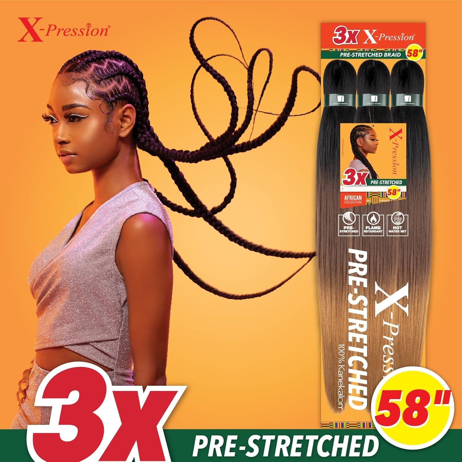 X-pression 58″ Blue Flame Retardant Kanekalon Braiding Hair for Stylish Twists