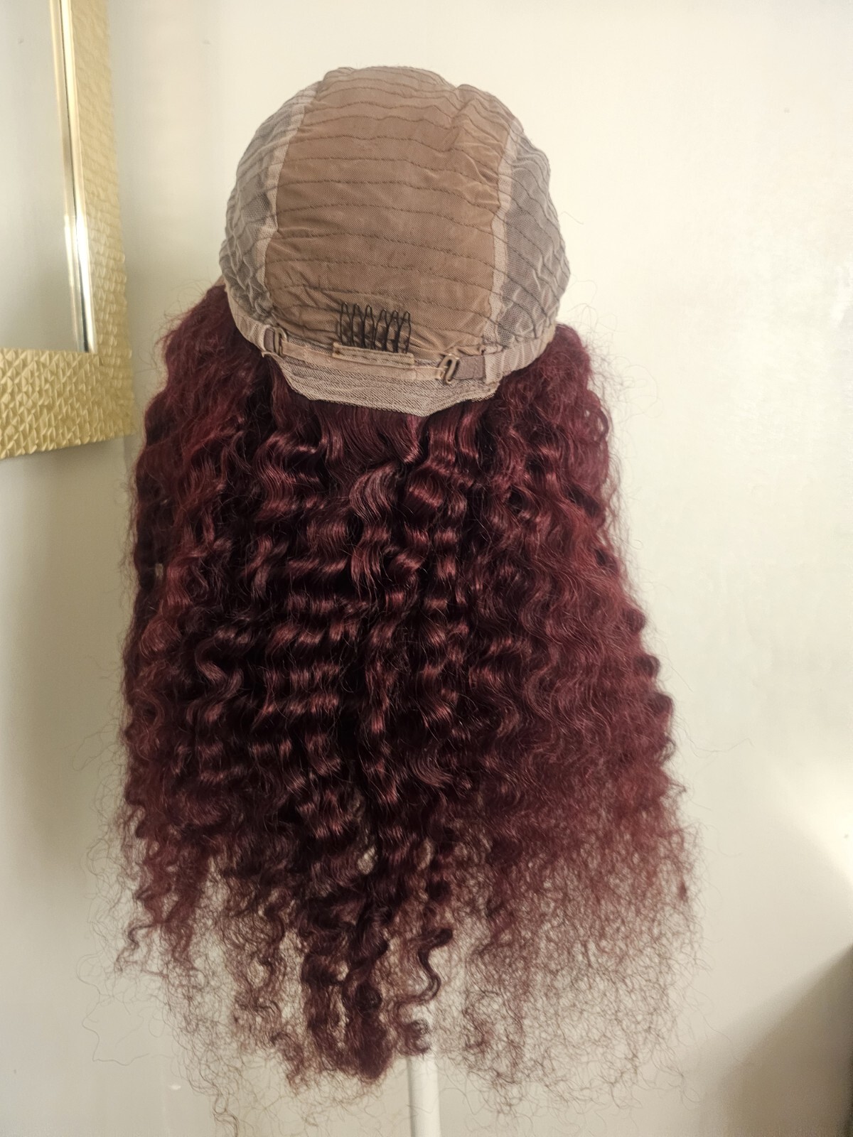 High Quality regular Top Reddish 24″wavy curly 150% Virgin Human Hair Lace Wig