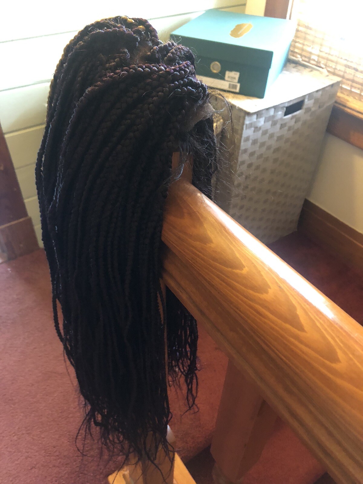 Custom Fully hand braided lace closure box braid wig baby hair color purple 28in