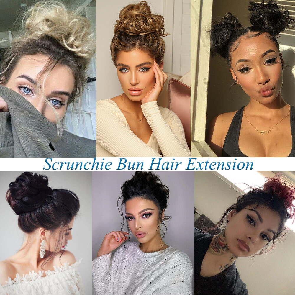 Curly Messy Scrunchie Bun Updo Wrap on Pony Hair Extensions Fake Hair Woman US