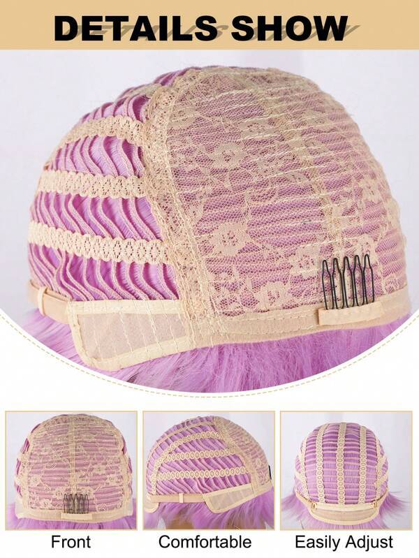 Hot Pink Short Pixie Cut Human Hair Wig No Lace Natural Wig For Black Women Soft