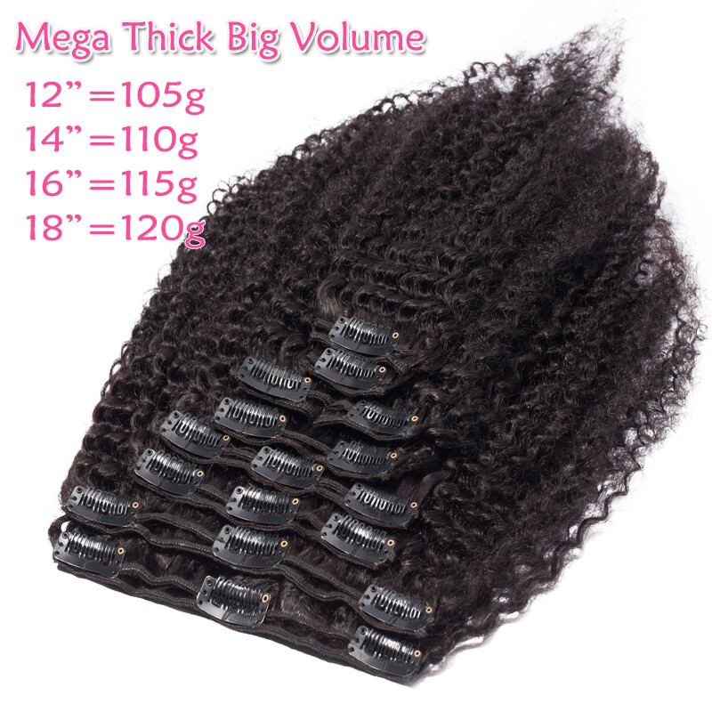 Yaki Straight Kinky Curly Clip In Remy Human Hair Extensions Full Head Thick US