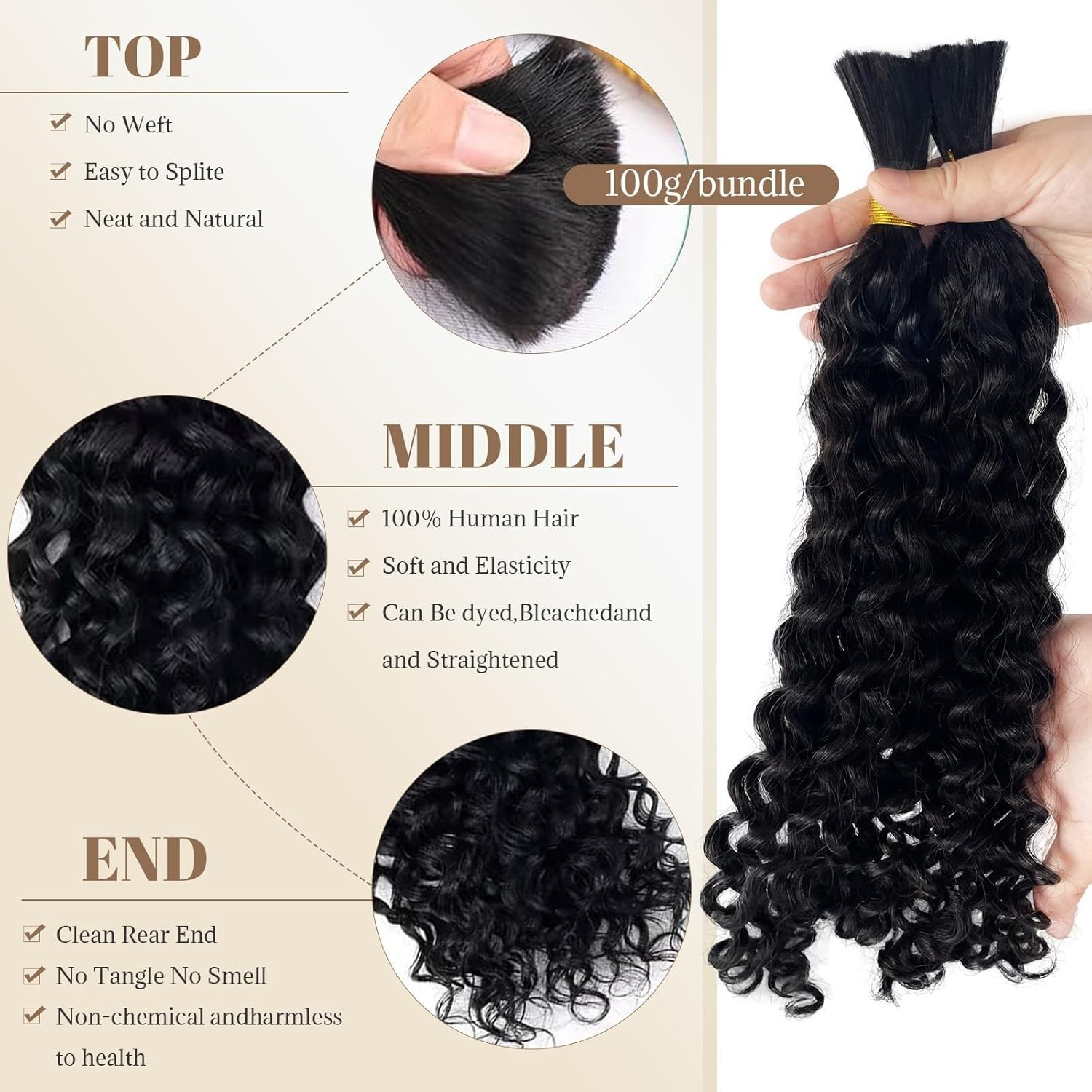 Boho Hair for Braiding 30″ Human Hair Deep Curly 2 Bundles 100g #1BNatural Black