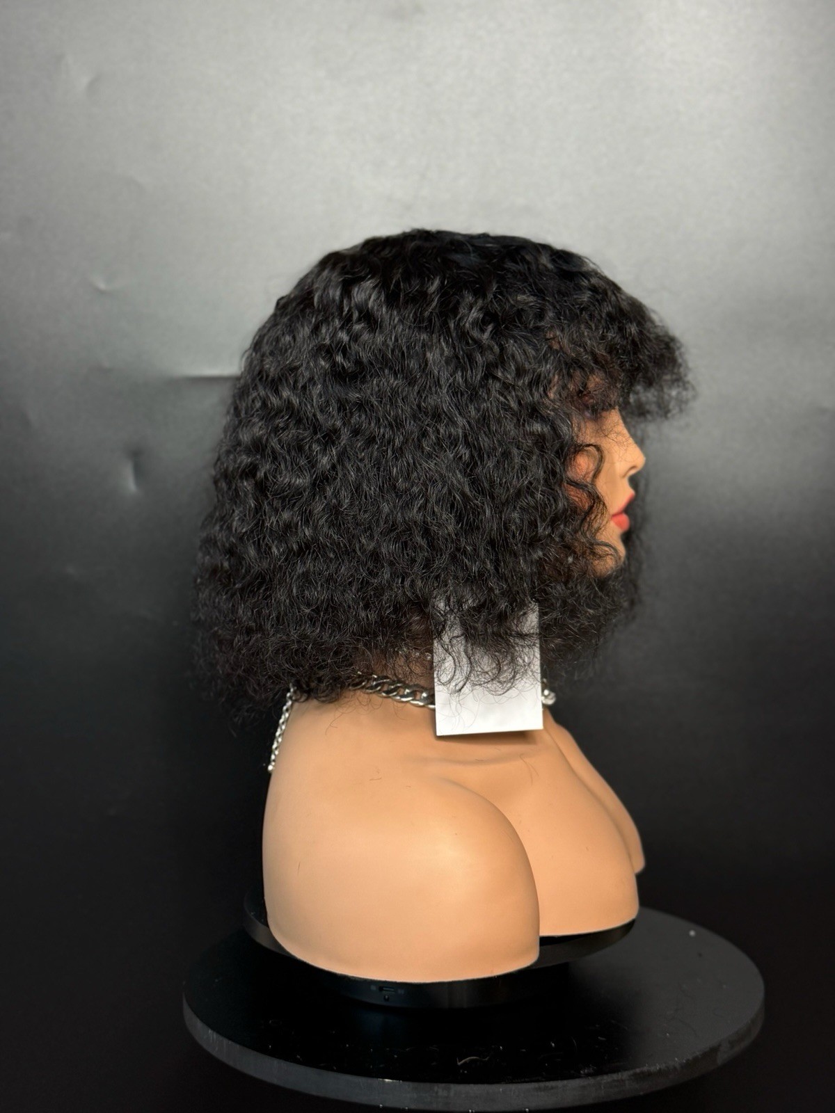 African American Water Wave Black Human Hair Bob Wig Afro With Bangs Curly