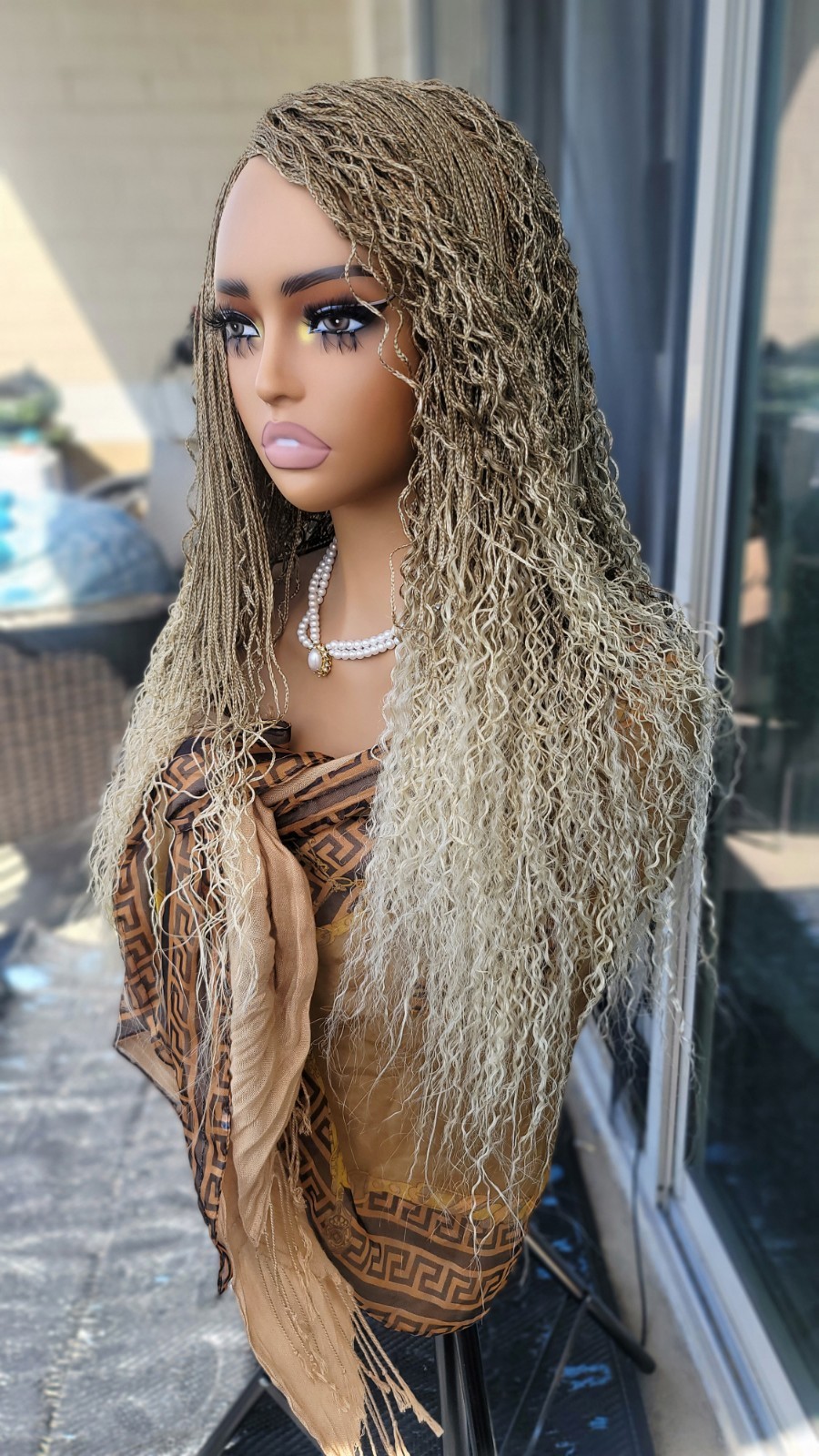 Braided Wig Lace Front Glueless 18″ Micro Boho Braids 27/613 Blonde Handmade NWT