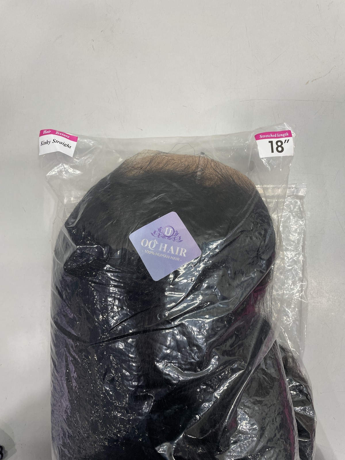 OQ Natural Black Kinky Straight Human Hair Lace Front Glueless Wig, 18″