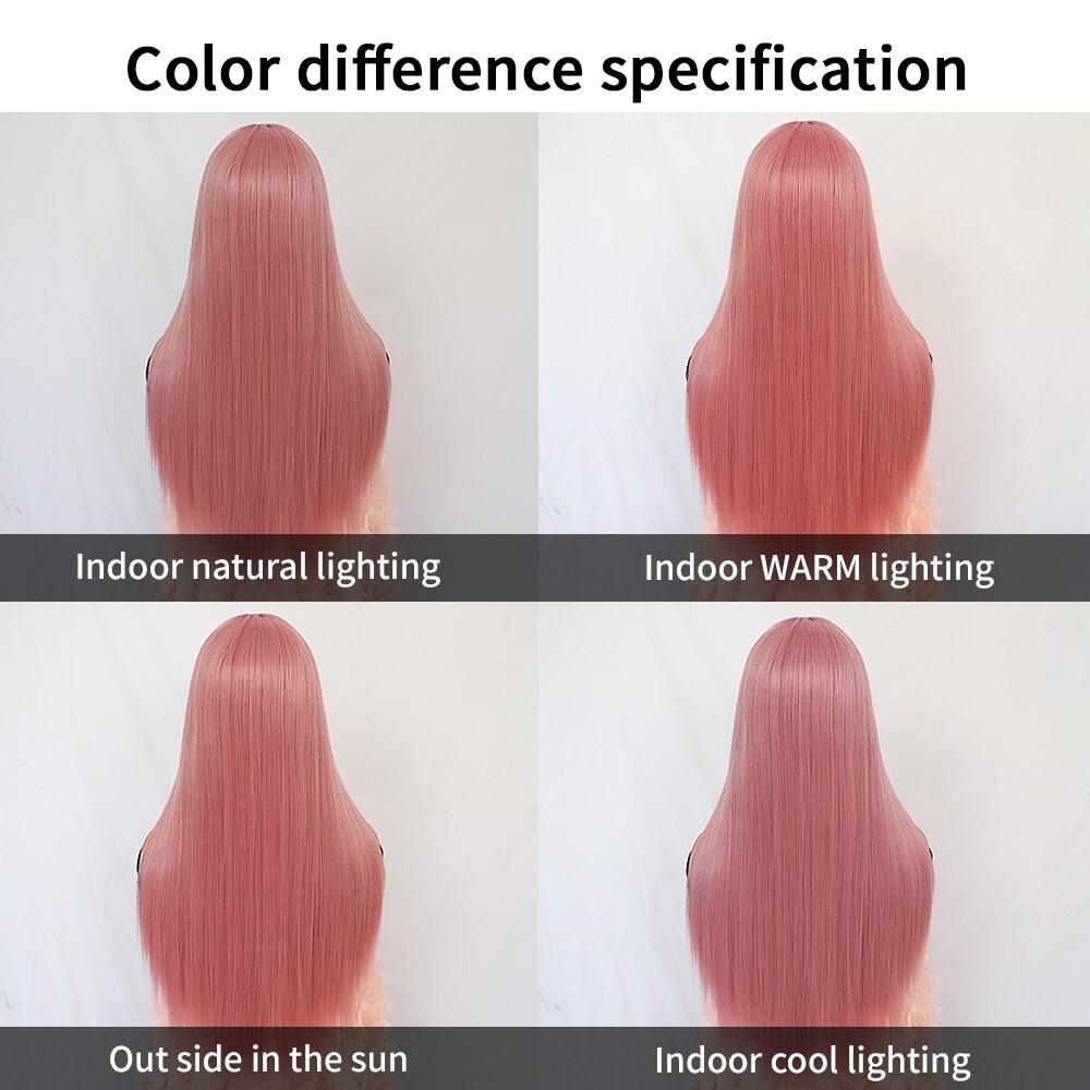 Synthetic Lace Frontal Wigs Long Straight Pink Hair Heat Resistant Women Party