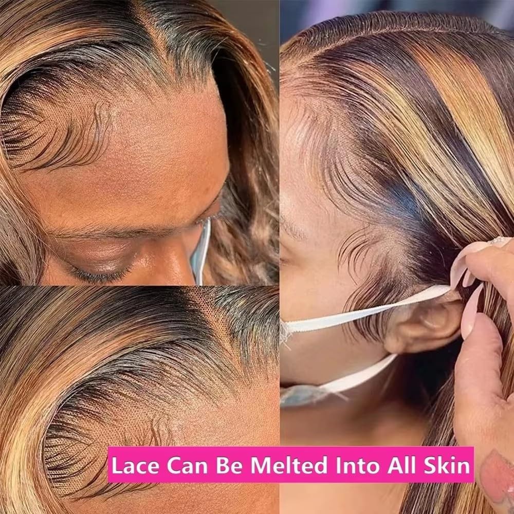 4/27 Honey Blonde 200% Density 13×4 Straight Transparent Lace Wigs Human Hair