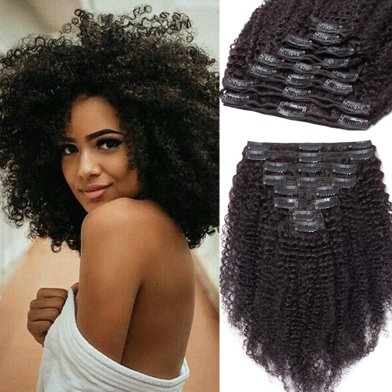 8pcs Set Clip In 100% Remy Human Hair Extensions Afro Kinky Curly Hairpiece 120g