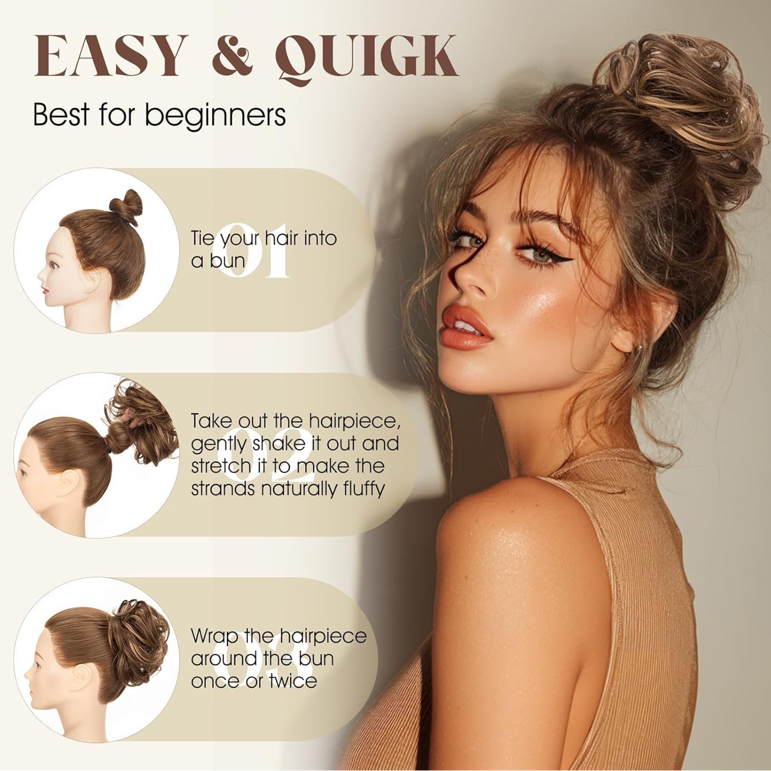Natural Thick Curly Messy Bun Hair Piece Scrunchie Hair Extensions Real AS human