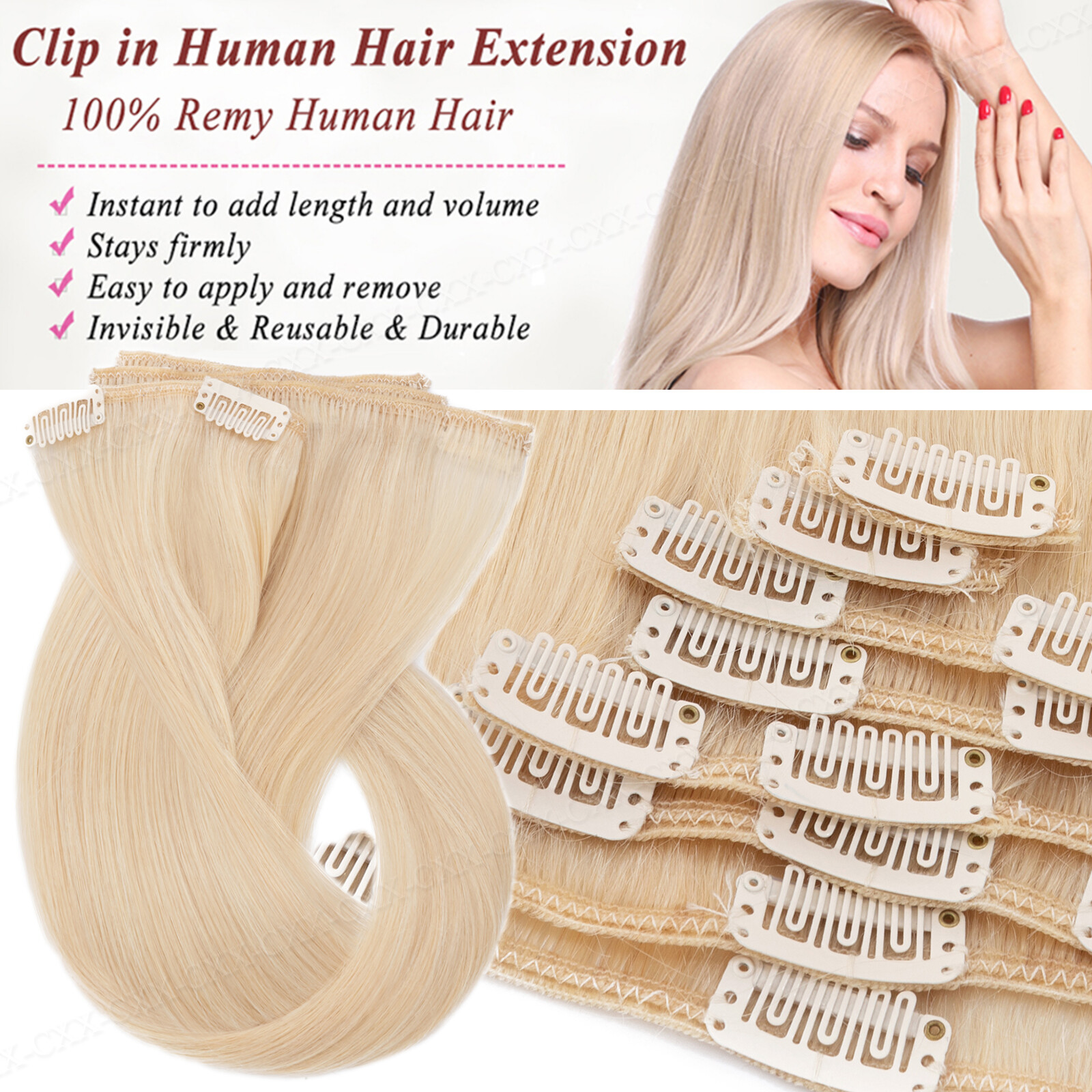 Clip In 100% Remy Real Human Hair Extensions Full Head Highlight Ombre US Stock