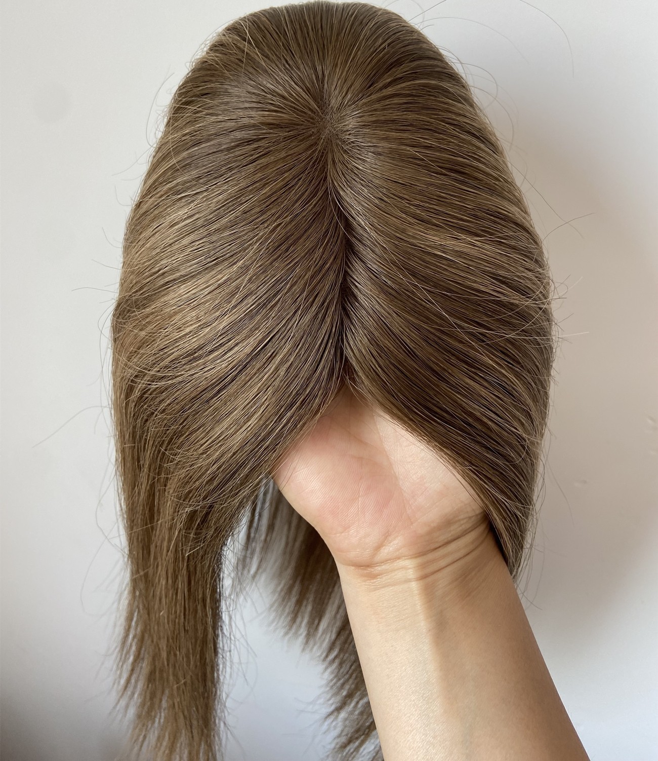 100% HUMAN RUSSIAN HAIR TOPPER MONO 5″X5″ BASE 14″ BROWN FREE PARTING HIGHLIGHTS