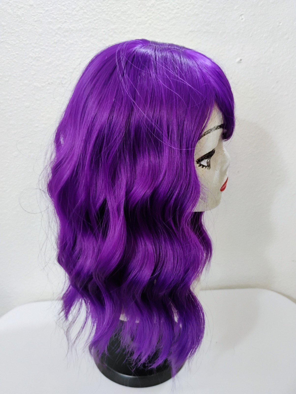 Batisi Dark Purple Wave Synthetic Hair Fiber Bangs Wig Cosplay Halloween New