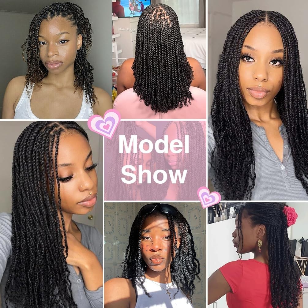 QVR 100% Human Hair Mini Twist Crochet Hair Bulk 22 inches 55 Gram Black