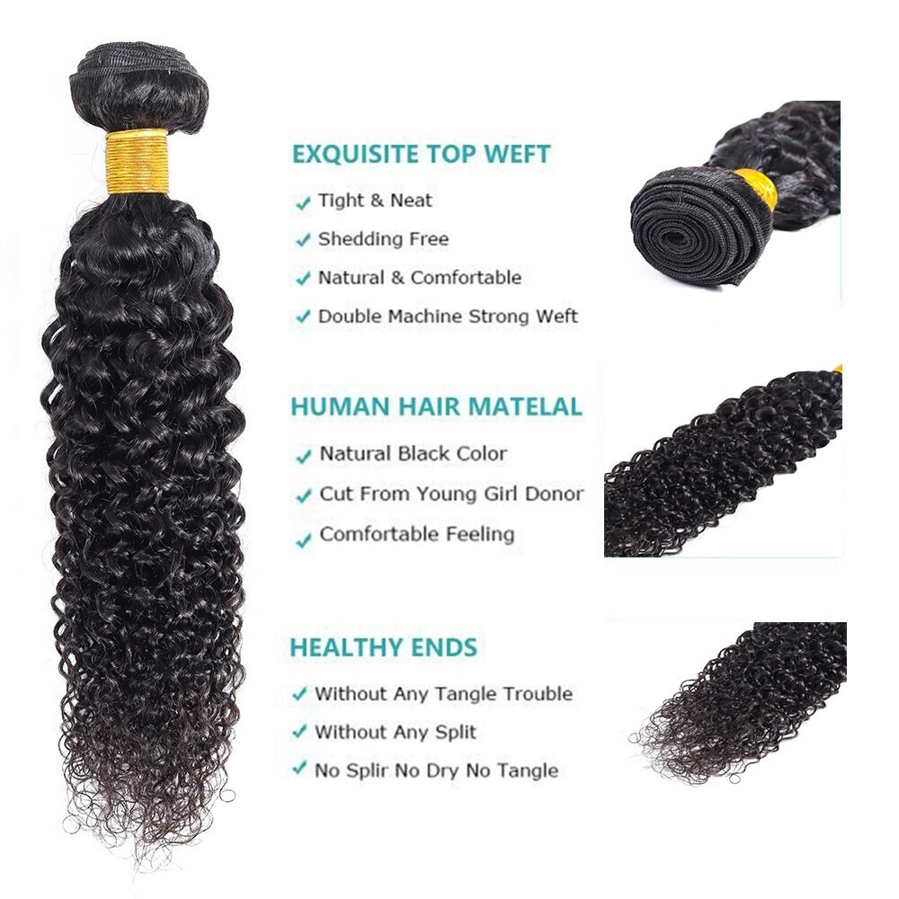 Jerry Curl unprocessed Virgin Brazilian Human Hair 1&3 Bundle natural color