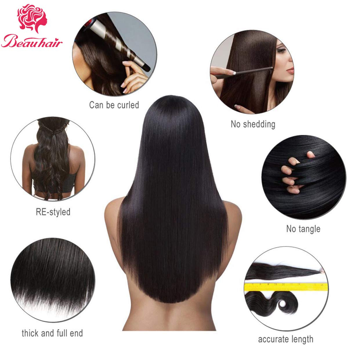 7A Brazilian Straight Hair 3 Bundles with Lace Closure (8 10 12+12 Free Part clo
