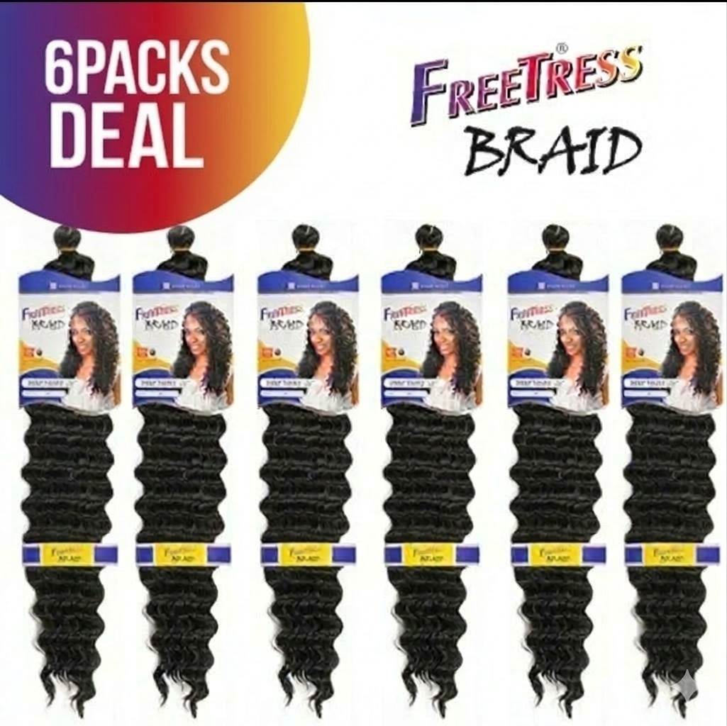 *6-Pack* FREETRESS SYNTHETIC CROCHET BRAIDS – DEEP TWIST BULK 22″ Color 1B