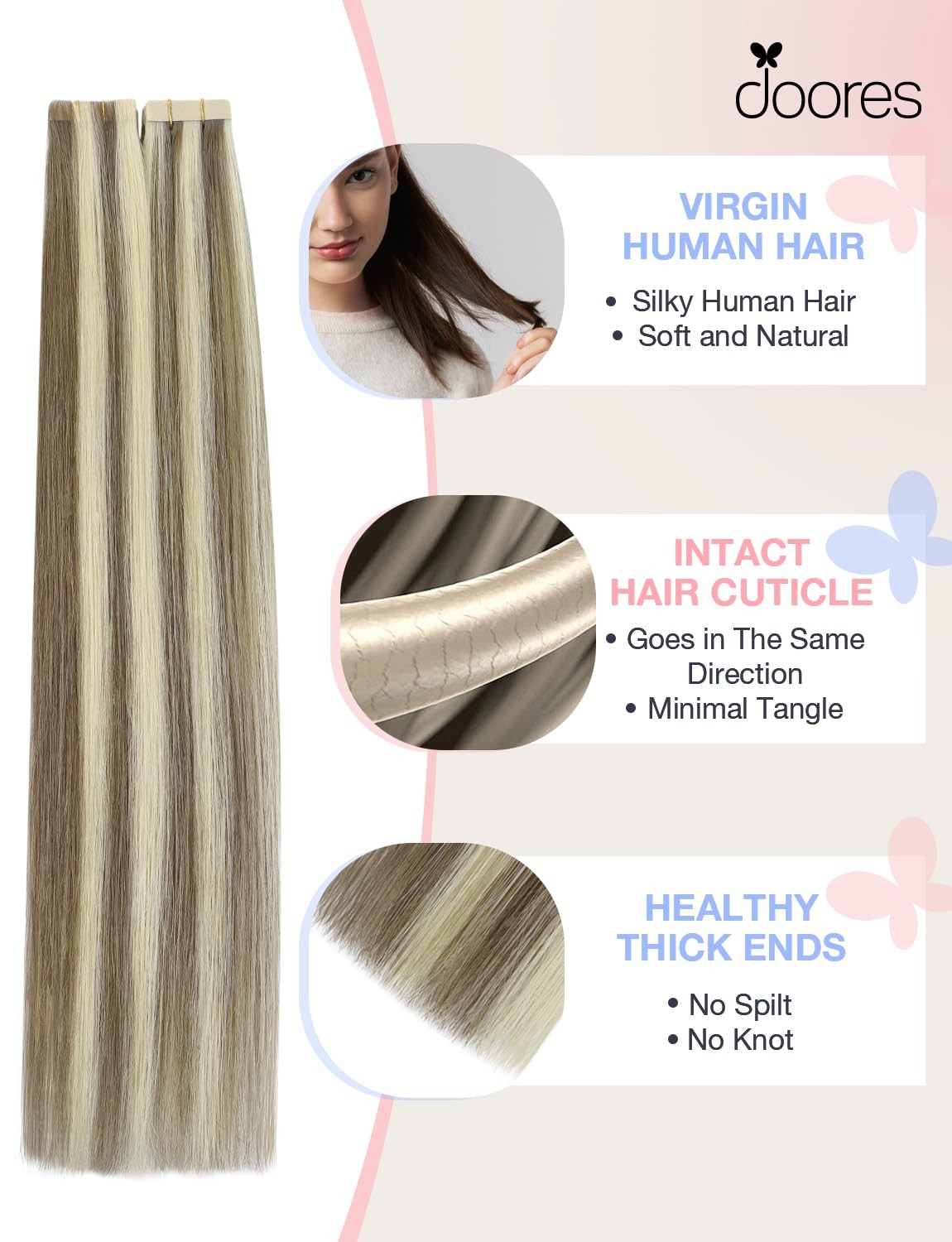Doores Invisi Edge Tape In Hair Extensions Human Hair Light Brown Highlighted