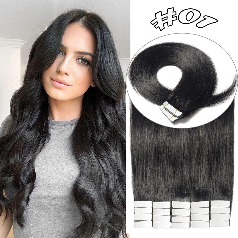 Ombre Highlight Tape In Remy HUMAN Hair Extensions Skin Weft Restyle Tool Wavy