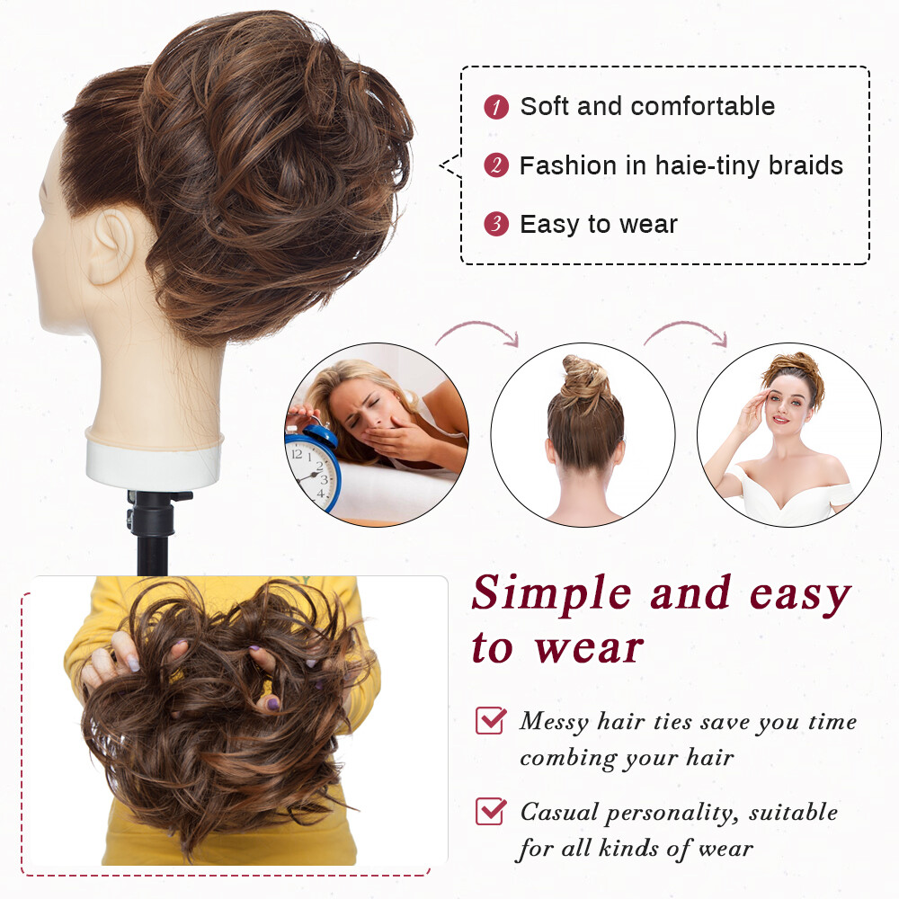 100% Real THICK Curly Chignon Messy Bun Updo Cover Wrap Hair Piece Extensions