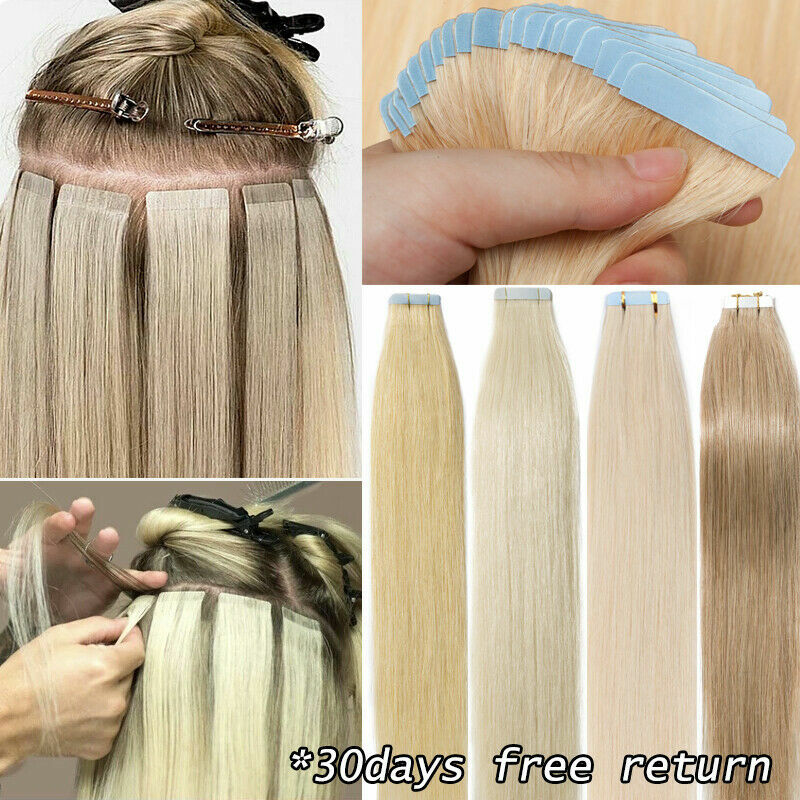 Full Head Tape In Human Hair Extensions Remy Highlight Balayage Thick Hair 40pcs