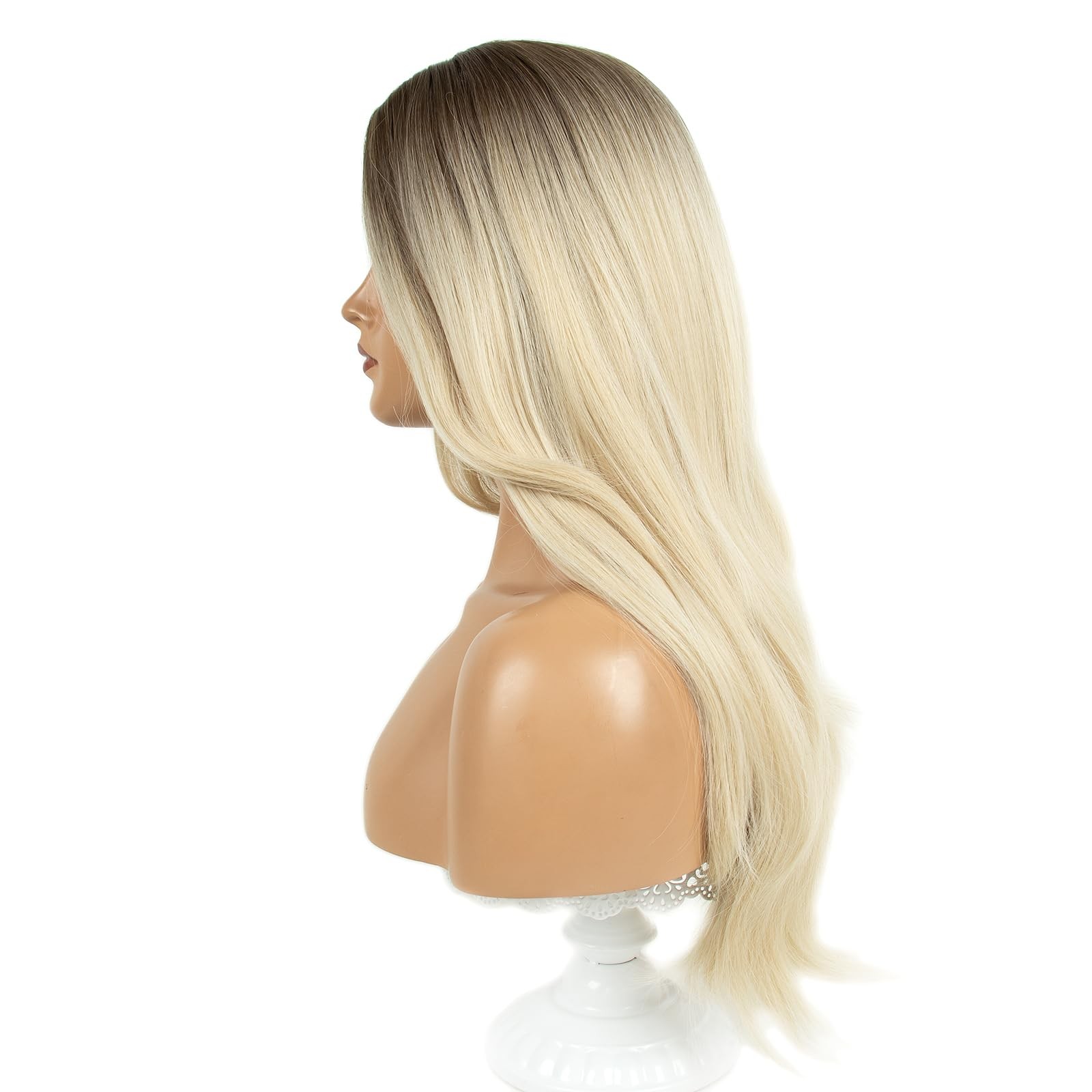 Long Wavy Synthetic Wig, Blonde Ombre with Dark Roots, 24 Inches