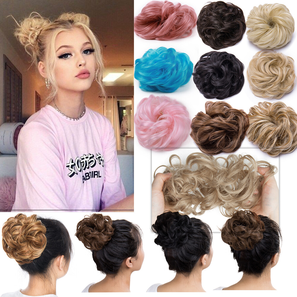 Curly Messy Scrunchie Bun Updo Wrap on Pony Hair Extensions Fake Hair Woman US