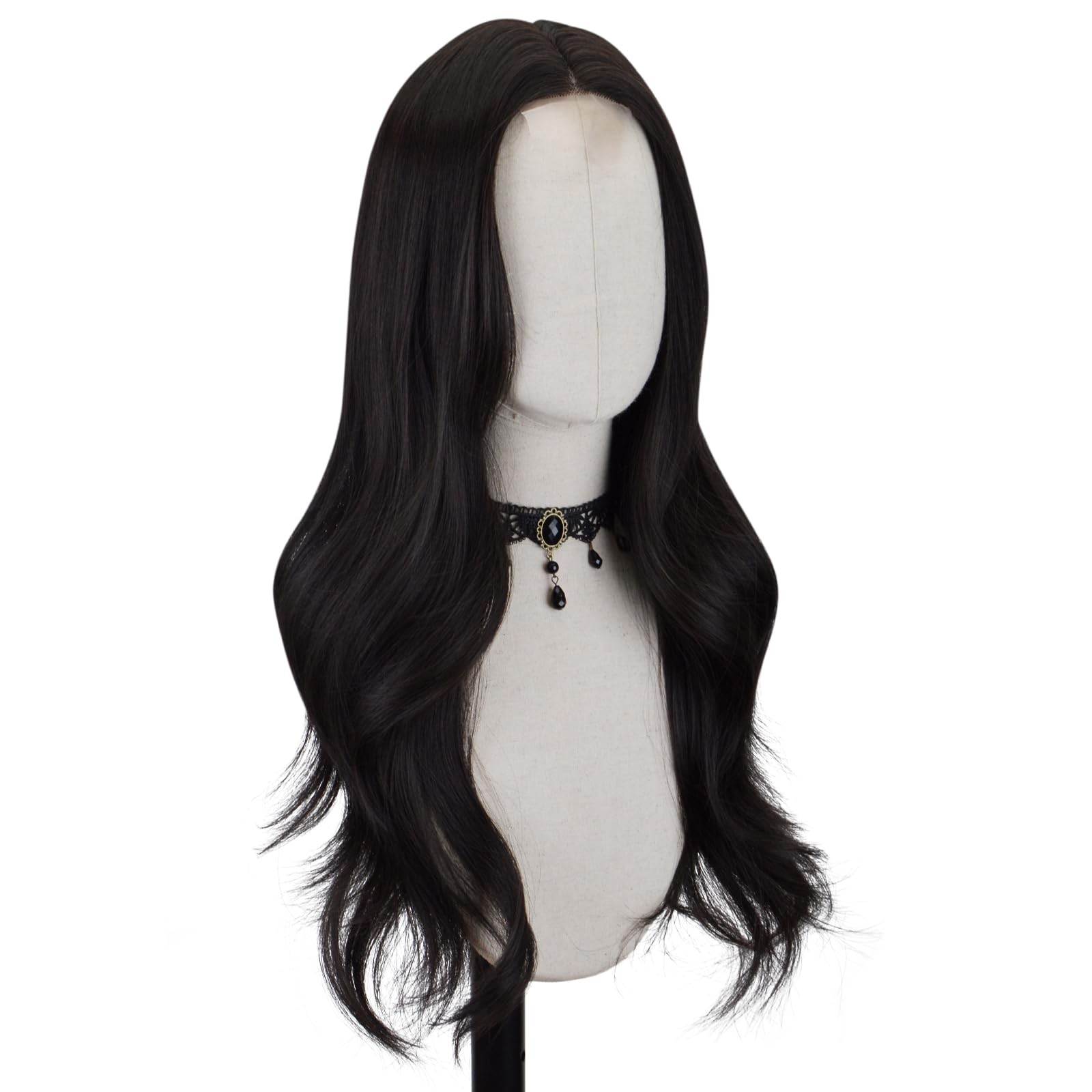 Long Black Wavy Wig for Women 26 Inch Middle Part Curly Wavy Wig Natural Look…