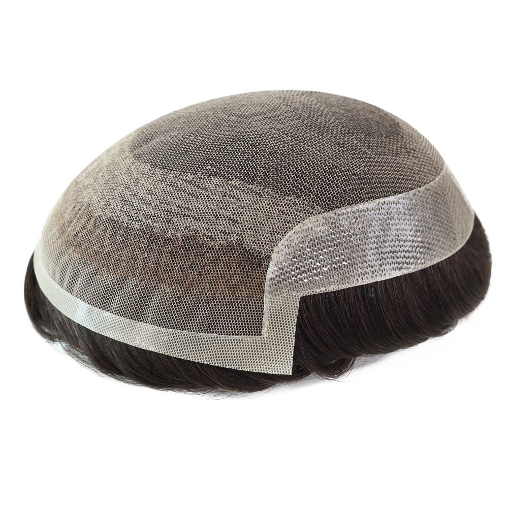 Toupee for Men Human Hair System French Lace Front Skin Hairpiece Octagon 7×9#1B