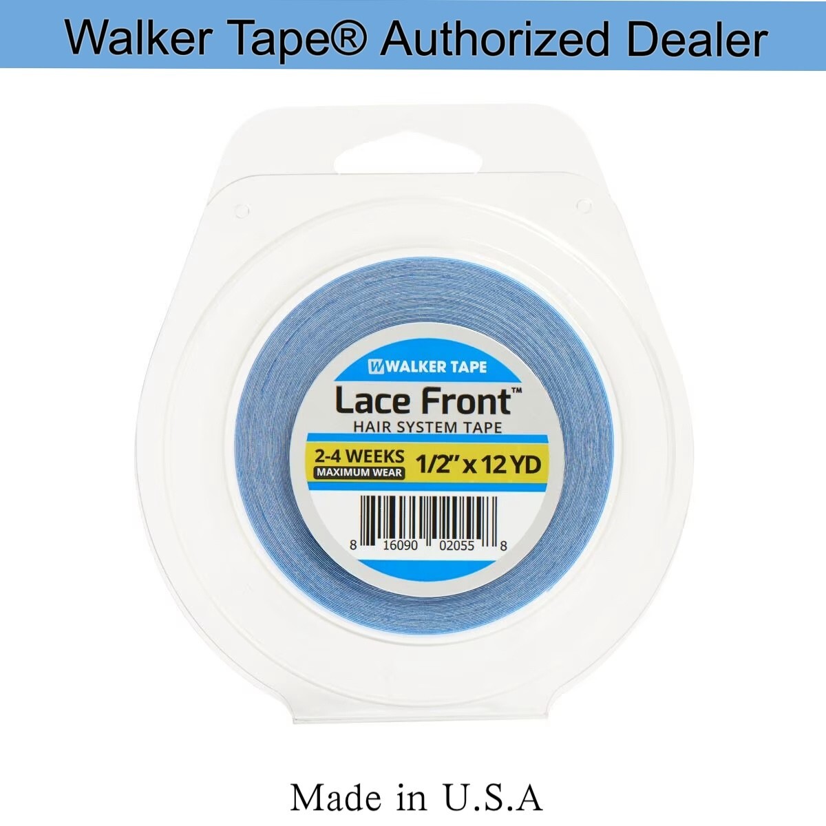 Walker 1/2″x 12yards Lace Front Support Tape (Blue Liner), Double Side Roll Tape